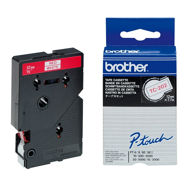 Brother TC-202 'extrême' cassette à ruban 12 mm (d'origine) - rouge sur blanc TC202 080506 - 1