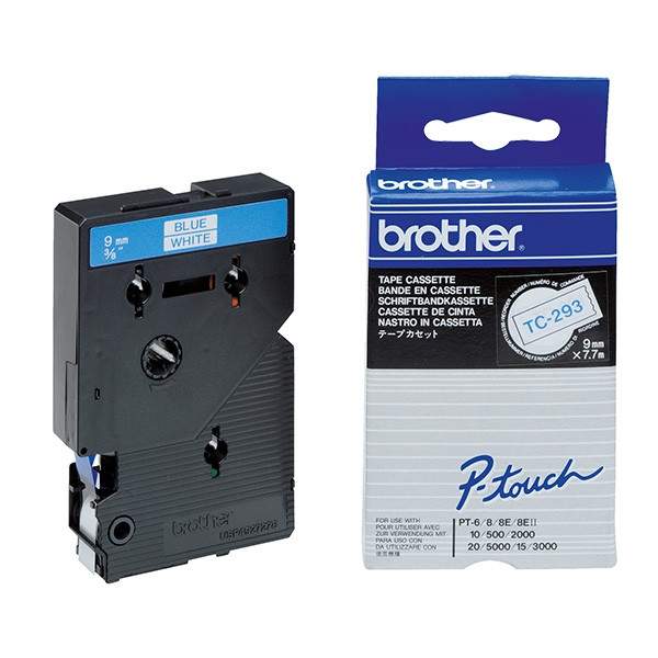 Brother TC-293 'extrême' cassette à ruban 9 mm (d'origine) - bleu sur blanc TC-293 088838 - 1