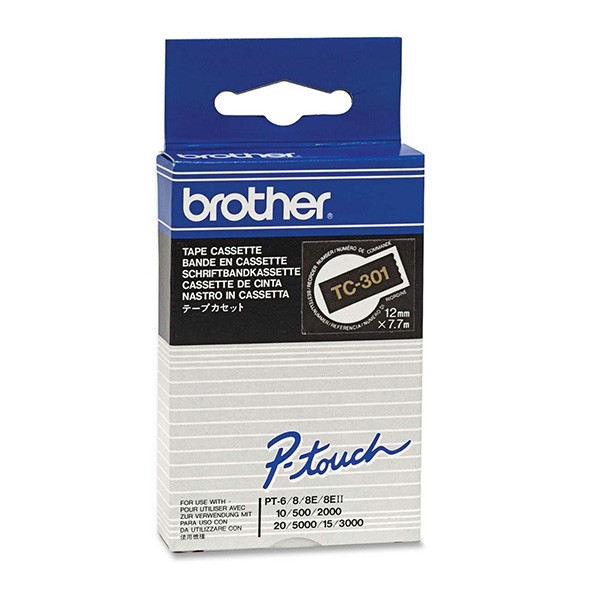 Brother TC-301 'extrême' cassette à ruban 12 mm (d'origine) - or sur noir TC-301 088840 - 1