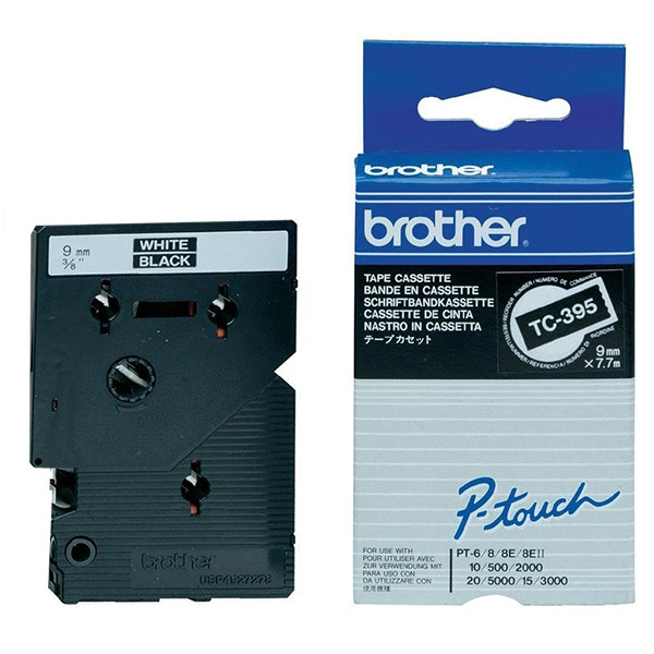 Brother TC-395 'extrême' cassette à ruban 9 mm (d'origine) - blanc sur noir TC-395 088844 - 1