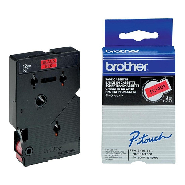 Brother TC-401 'extrême' cassette à ruban 12 mm (d'origine) - noir sur rouge TC-401 088846 - 1