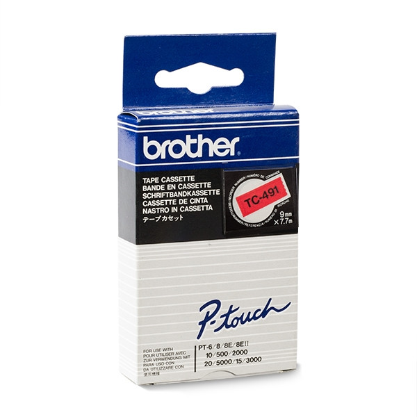 Brother TC-491 'extrême' cassette à ruban 9 mm (d'origine) - noir sur rouge TC-491 088848 - 1