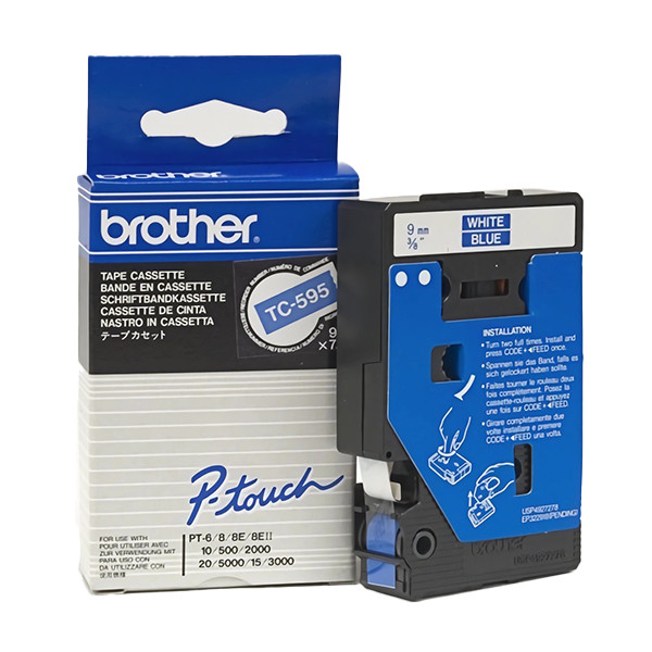 Brother TC-595 'extrême' cassette à ruban 9 mm (d'origine) - blanc sur bleu TC-595 088856 - 1