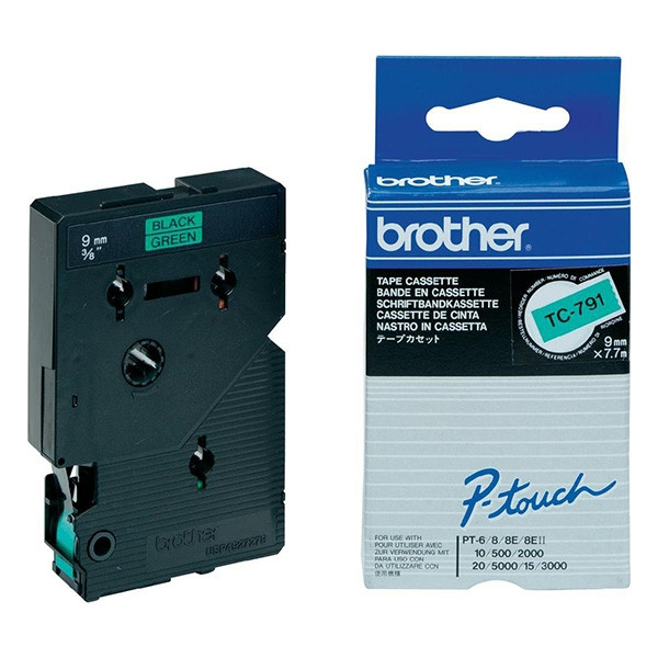 Brother TC-791 'extrême' cassette à ruban 9 mm (d'origine) - noir sur vert TC-791 088862 - 1