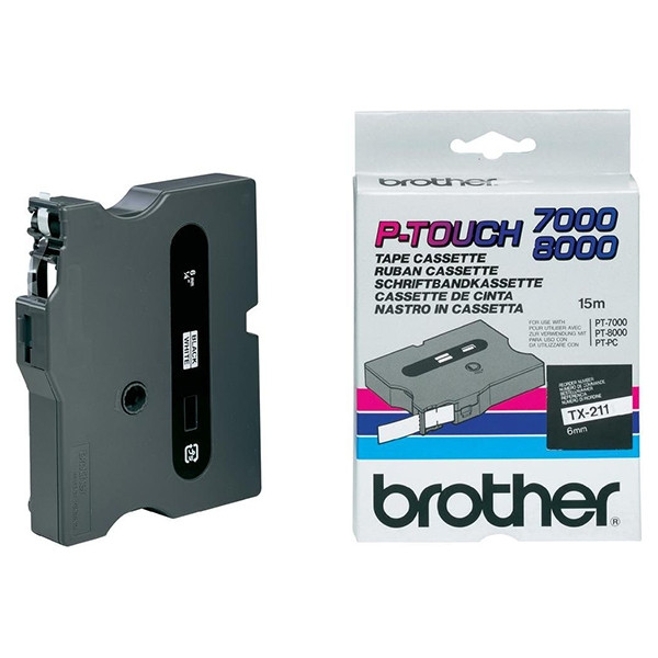 Brother TX-211 cassette à ruban 'extrême' 6 mm (d'origine) - noir sur blanc brillant TX211 080232 - 1