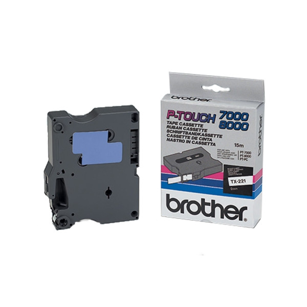 Brother TX-221 cassette à ruban 'extrême' 9 mm (d'origine) - noir sur blanc brillant TX221 080234 - 1