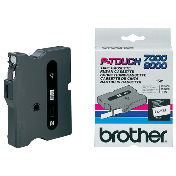 Brother TX-231 cassette à ruban 'extrême' 12 mm (d'origine) - noir sur blanc brillant TX231 080320 - 1