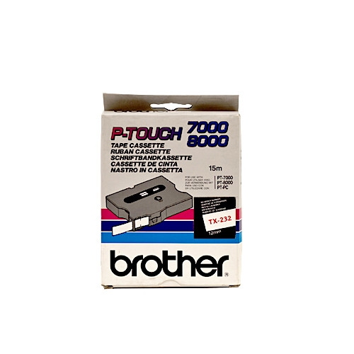 Brother TX-232 cassette à ruban 'extrême' 12 mm (d'origine) - rouge sur blanc brillant TX232 080236 - 1