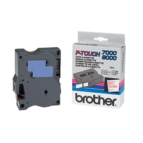 Brother TX-252 cassette à ruban 'extrême' 24 mm (d'origine) - rouge sur blanc brillant TX252 080244 - 1