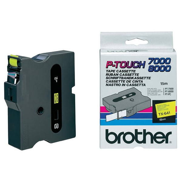 Brother TX-641 cassette à ruban 'extrême' 18 mm (d'origine) - noir sur jaune brillant TX641 080276 - 1