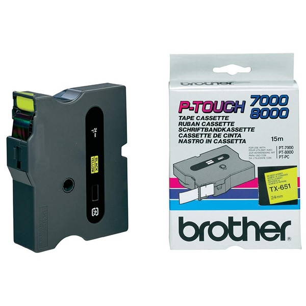 Brother TX-651 cassette à ruban 'extrême' 24 mm (d'origine) - noir sur jaune brillant TX651 080312 - 1