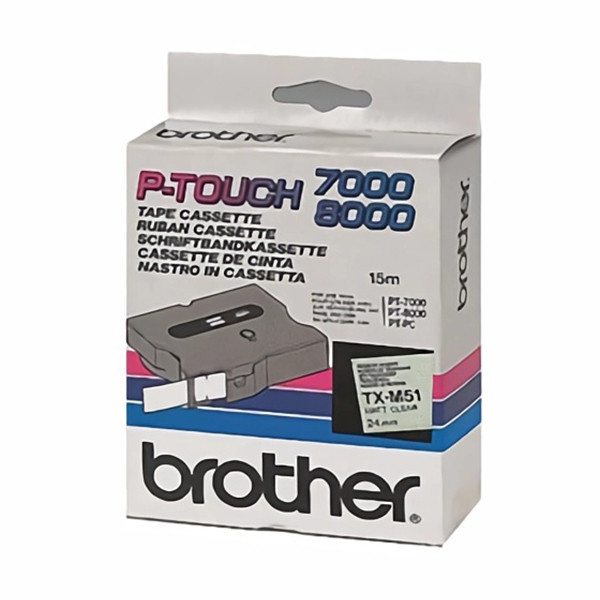Brother TX-M51 cassette à ruban 'extrême' 24 mm (d'origine) - noir mat sur transparent brillant TXM51 080298 - 1