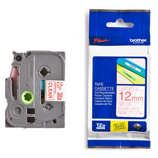 Brother TZe-132 cassette à ruban 12 mm (d'origine) - rouge sur transparent TZe132 080616 - 1