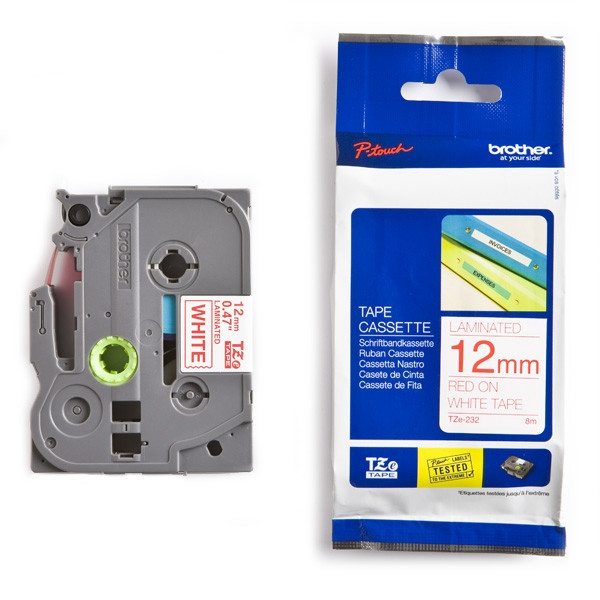Brother TZe-232 cassette à ruban 12 mm (d'origine) - rouge sur blanc TZe232 080432 - 1