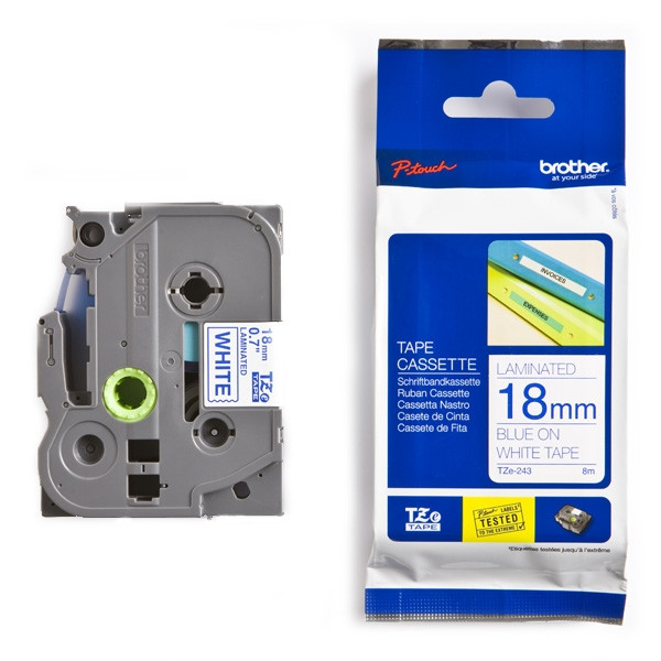 Brother TZe-243 cassette à ruban 18 mm (d'origine) - bleu sur blanc TZe243 080446 - 1