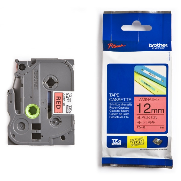 Brother TZe-431 cassette à ruban 12 mm (d'origine) - noir sur rouge TZe431 080412 - 1