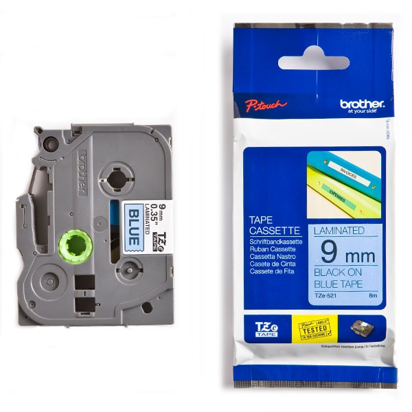 Brother TZe-521 cassette à ruban 9 mm (d'origine) - noir sur bleu TZe521 080478 - 1