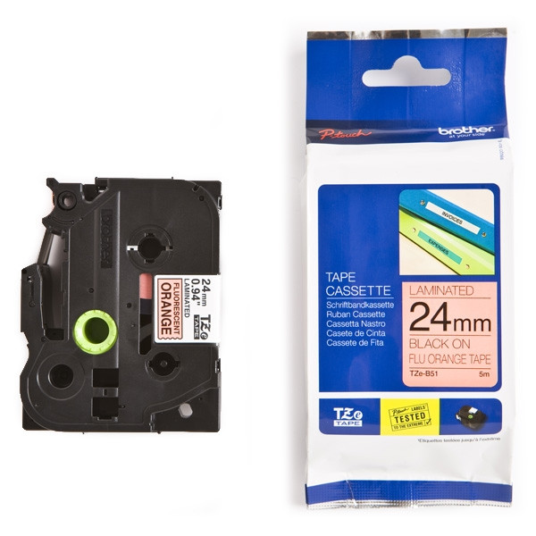Brother TZe-B51 cassette à ruban 24 mm (d'origine) - noir sur orange fluo TZeB51 080650 - 1