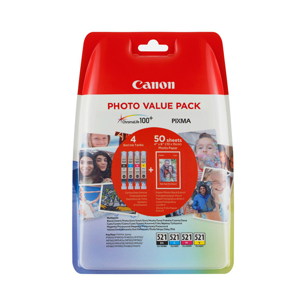 Canon CLI-521 multipack 4 couleurs + papier (d'origine) 2933B010 2933B011 651003 - 1