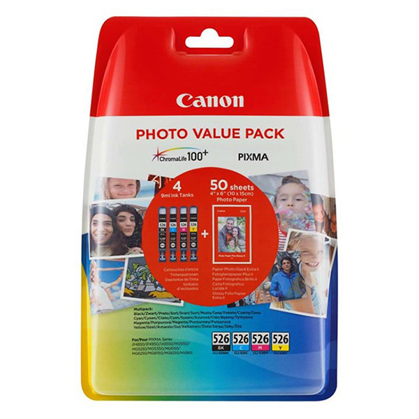 Canon CLI-526 multipack 4 couleurs + papier (d'origine) 4540B017 4540B018 4540B019 651009 - 1