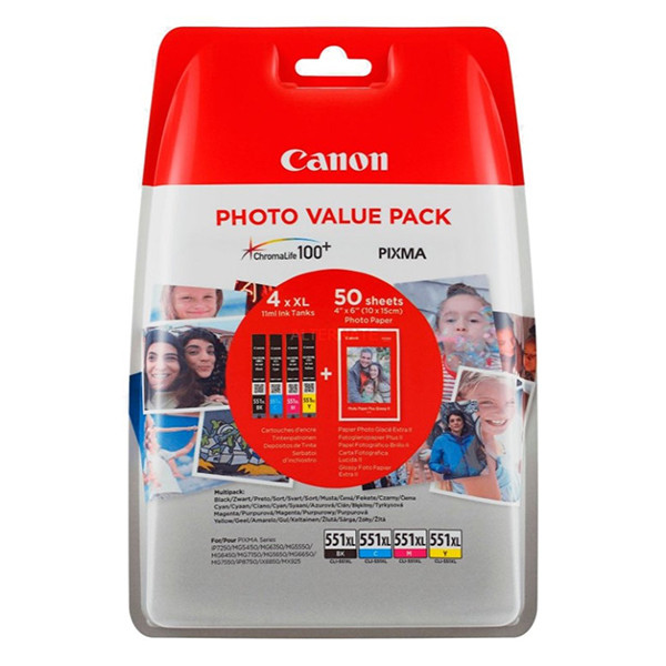 Canon CLI-551XL multipack 4 couleurs + papier (d'origine) 6443B006 6443B008 651010 - 1