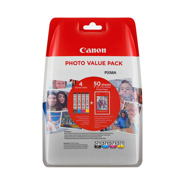 Canon CLI-571 multipack 4 couleurs + papier (d'origine) 0386C006 651001 - 1