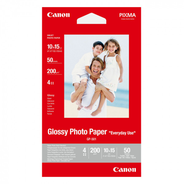 10 x 15 cm Papier photo Canon Papier photo Papier et étiquettes Canon  GP-501 papier photo glossy 170 g/m² 10 x 15 (contenu 50 feuilles)