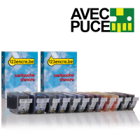 Offre Canon : 2 x PGI-525PGBK + 2 x CLI-526BK/C/M/Y/GY avec puce (2 en noir + 4 couleurs) (marque 123encre)