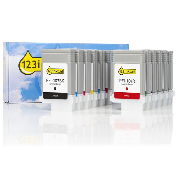 Canon PFI-101 / PFI-103 multipack MBK/BK/C/M/A/PC/PM/R/G/B/GY/PGY (marque 123encre)  132059 - 1