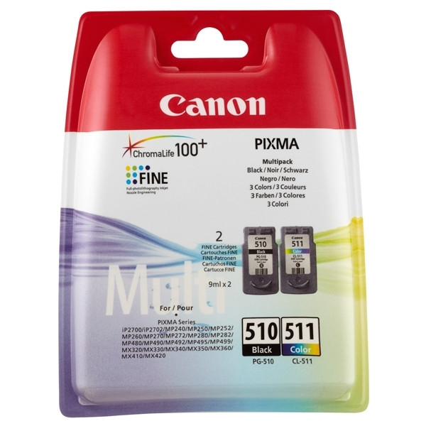 Canon PG-510 / CL-511 multipack noir et couleur (d'origine) 2970B010 2970B011 018518 - 1