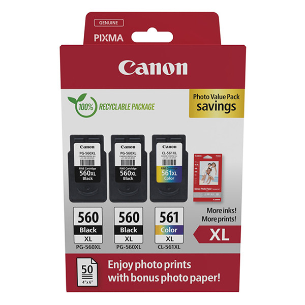 Canon PG-560XLx2 / CL-561XL pack avantageux photo 50 feuilles (d'origine) 3712C012 132260 - 1