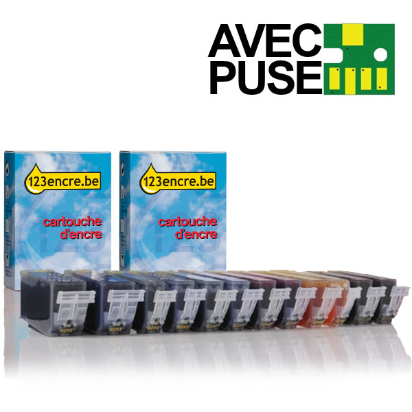 Canon offre : 2 x PGI-520PGBK + 2 x CLI-521BK/C/M/Y/GY avec puce (2 en noir + 4 couleurs) (marque 123encre) 120854 - 1