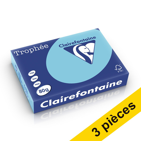 Clairefontaine Offre : 3x Clairefontaine papier couleur 80 g/m² A4 (500 feuilles) - bleu alizé  340040 - 1
