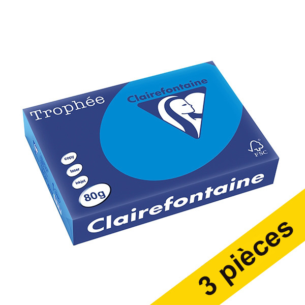 Clairefontaine Offre : 3x Clairefontaine papier couleur 80 g/m² A4 (500 feuilles) - bleu caraïbe  340037 - 1