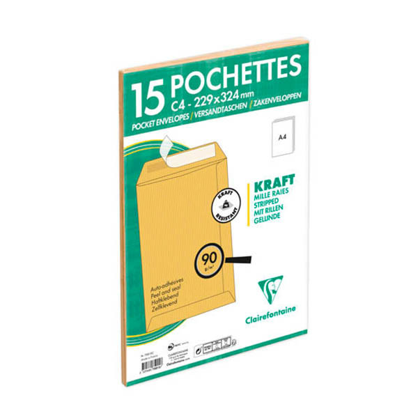 Clairefontaine enveloppe kraft 229 x 324 mm - C4 autocollante (15 pièces) 404638 - 1