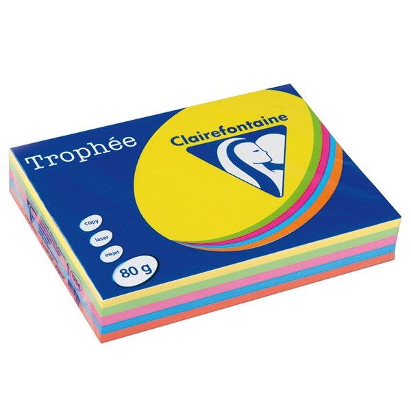 Clairefontaine multipack 80 g/m² (5 x 100 feuilles) - jaune/vert/orange/bleu/rose intense 1704 250012 - 1