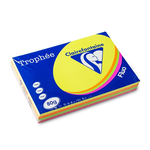 Clairefontaine multipack 80 g/m² A3 (4 x 125 feuilles) -  fluo rose/jaune/orange/vert 1709C 250297 - 1