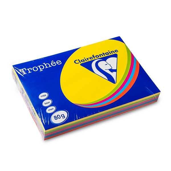 Clairefontaine multipack 80 g/m² A3 (5 x 100 feuilles) - jaune/vert/orange/bleu/rose intense 1708C 250295 - 1