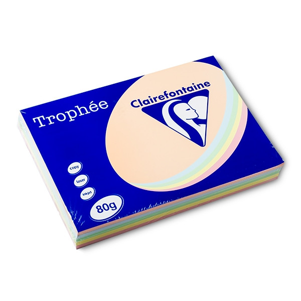Clairefontaine multipack 80 g/m² A3 (5 x 100 feuilles) - saumon/bleu vif/vert/canari/rose 1707C 250294 - 1