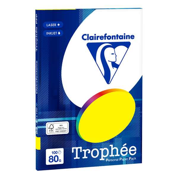 Clairefontaine papier couleur 80 g/m² A4 (100 feuilles) - jaune fluo 4127C 250014 - 1