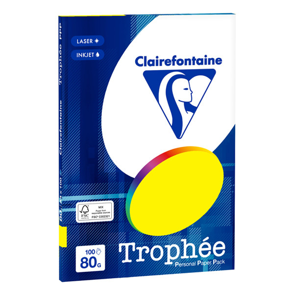 Clairefontaine papier couleur 80 g/m² A4 (100 feuilles) - jaune fluo 4127 250014 - 1