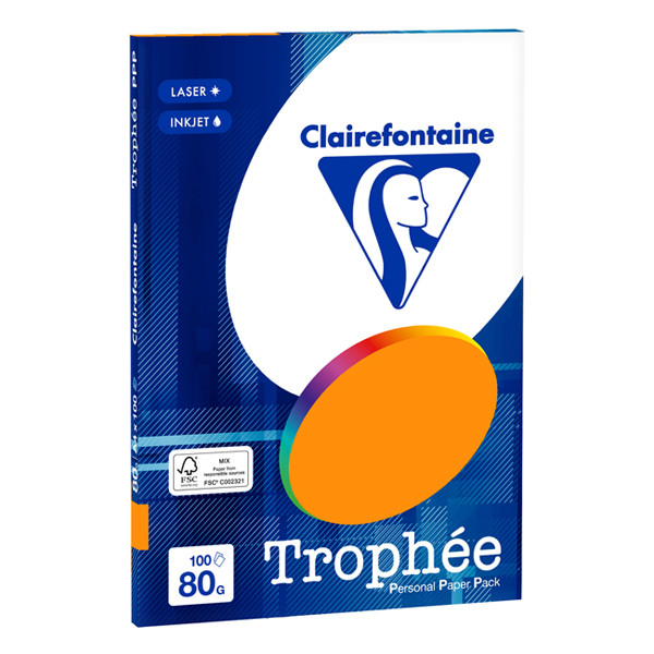 Clairefontaine papier couleur 80 g/m² A4 (100 feuilles) - orange fluo 4129C 250016 - 1