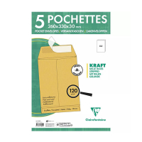 Clairefontaine pochette kraft 260 x 330 x 30 mm - E4 autocollante (5 pièces) 404645