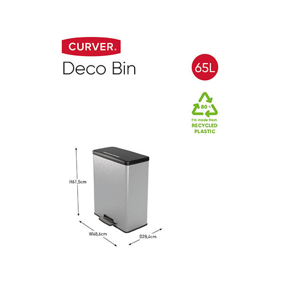 Curver Decobin poubelle rectangulaire (65 litres) - argent métal 243886 - 2