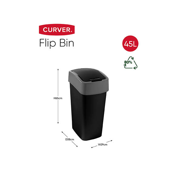 Curver Flip Bin poubelle (45 litres) - noir/gris 243889 - 2
