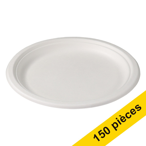 Offre : 3x Depa assiette jetable canne à sucre 23 cm (50 pièces) - blanc 402764 - 1