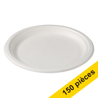 Offre : 3x Depa assiette jetable canne à sucre 23 cm (50 pièces) - blanc