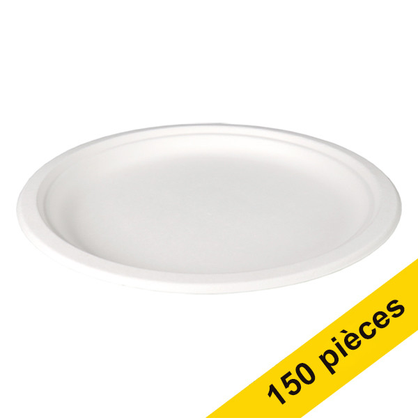 Offre : 3x Depa assiette jetable canne à sucre 26 cm (50 pièces) - blanc 402763 - 1