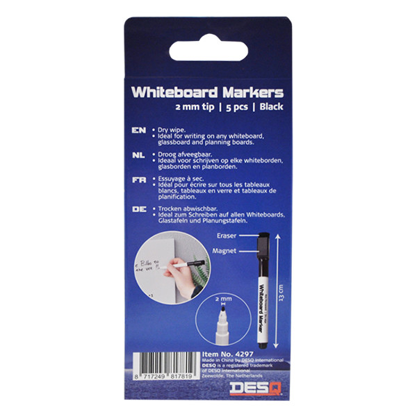 Desq Marqueurs pour tableau blanc Desq avec capuchon gomme noir 5 pièces (rond 1 mm) 4297 400747 - 3