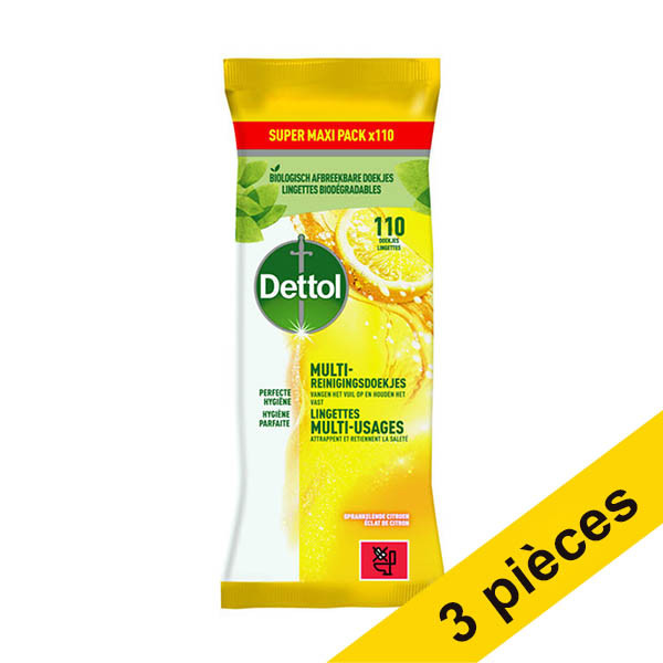 Offre : 3x Dettol Power & Fresh Éclat de Citron lingettes nettoyantes (110 lingettes) SDE01068 - 1
